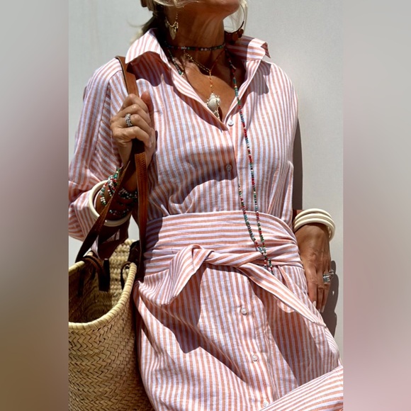 Minimalist Tied Button Up Three-Quarter Sleeve Dress - Picture 5 of 14